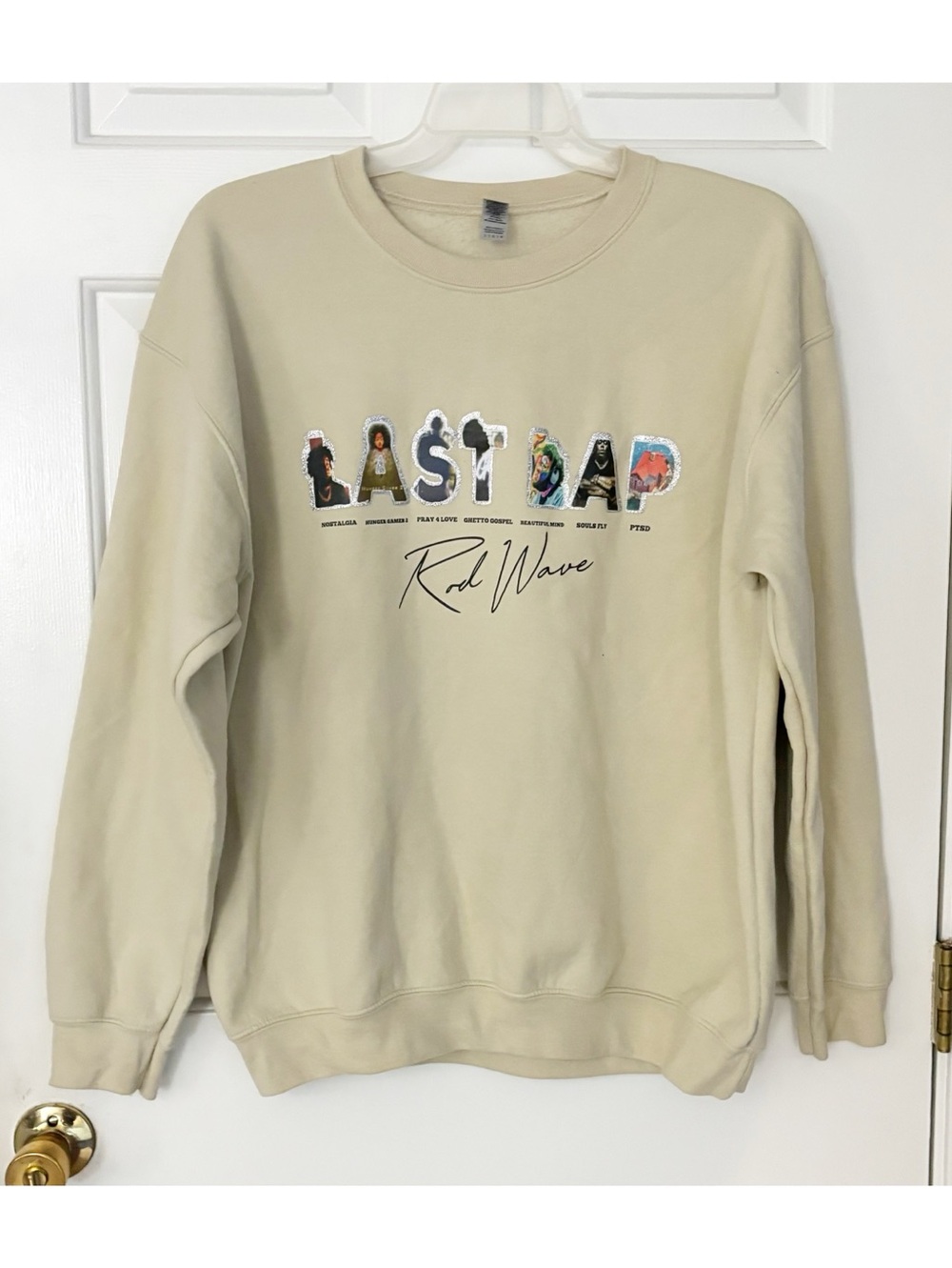 Rod Wave LAST DAP Graphic Sweatshirt Mens Size Large, Beige
